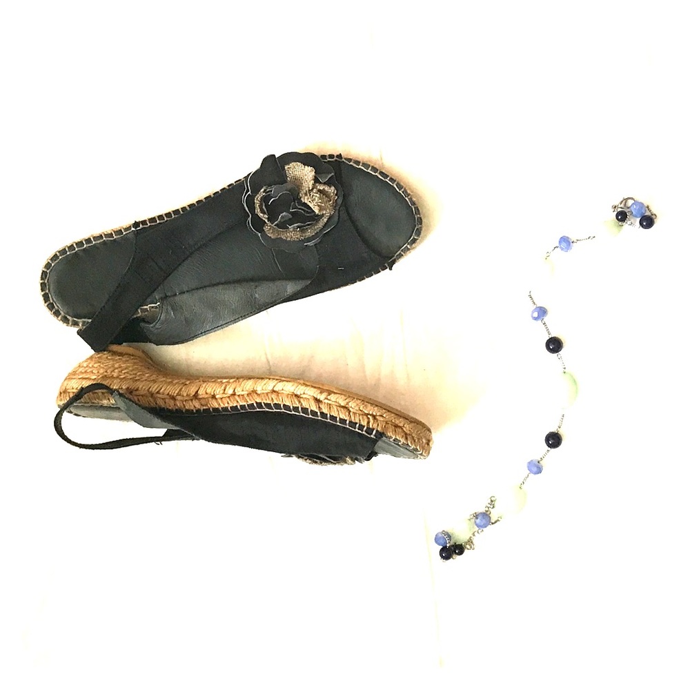 Navy blue and tan sandals